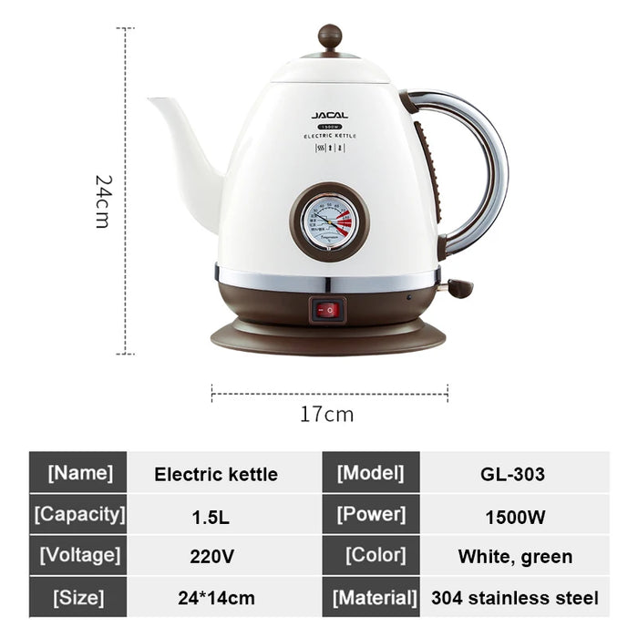 1.5L Electric Kettle 1500W Stainless Steel with Thermometer