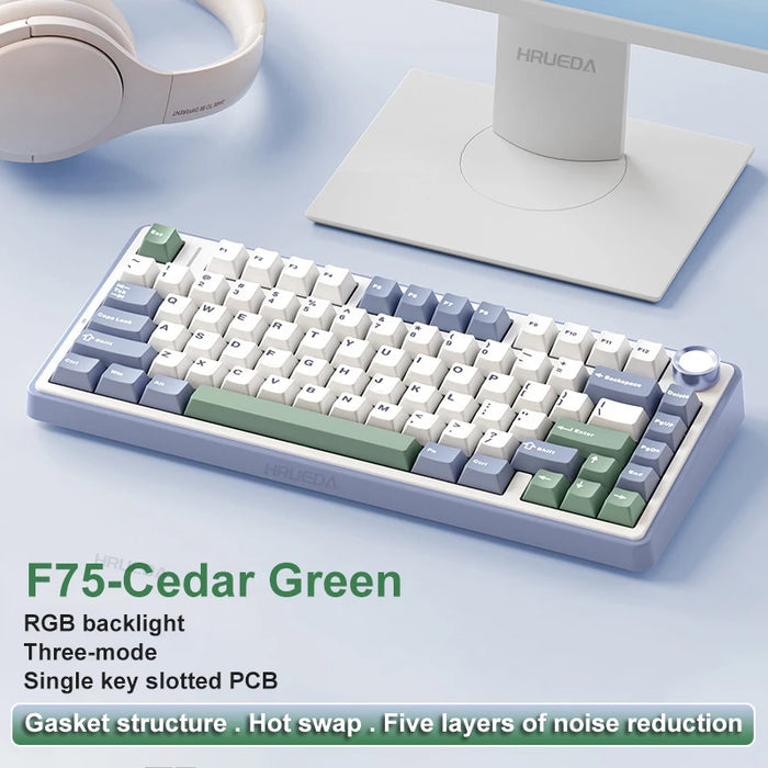AULA F75 Gaming Mechanical Keyboard 75 Percent RGB Wireless Bluetooth Wired Cedar Green Reaper Axis