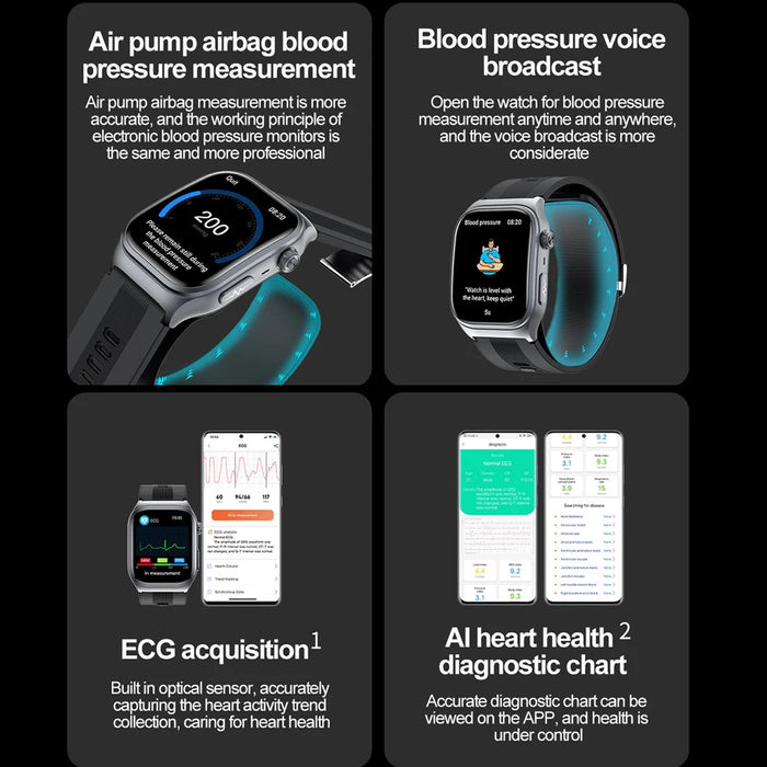 Smartwatch with ECG, Blood Pressure & Uric Acid Monitor Blue