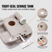 Portable camping toilet with 32L flush, 20L waste tank, pressurized pump