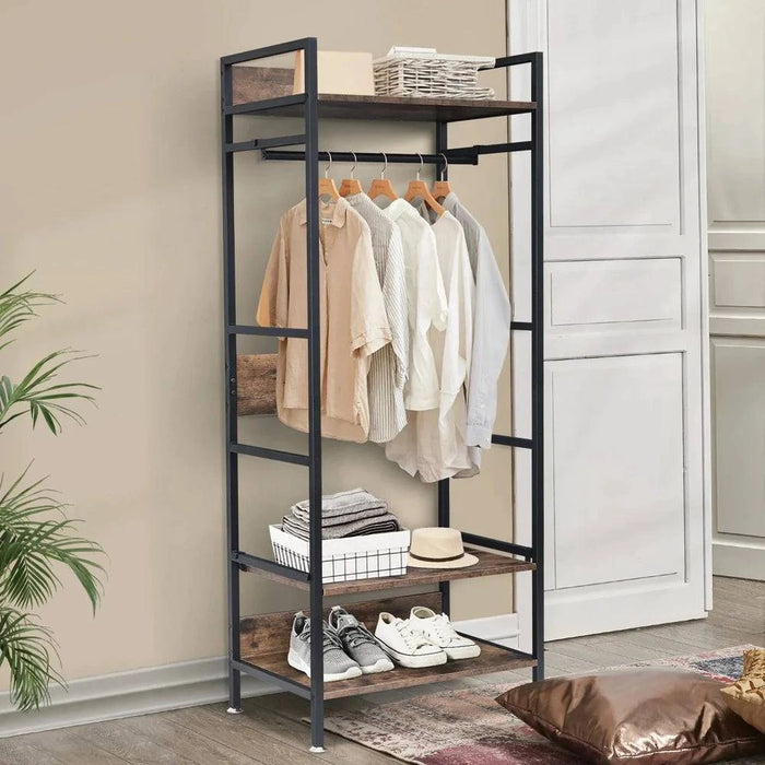 Sturdy and durable industrial entryway coat rack with three-tier shelving