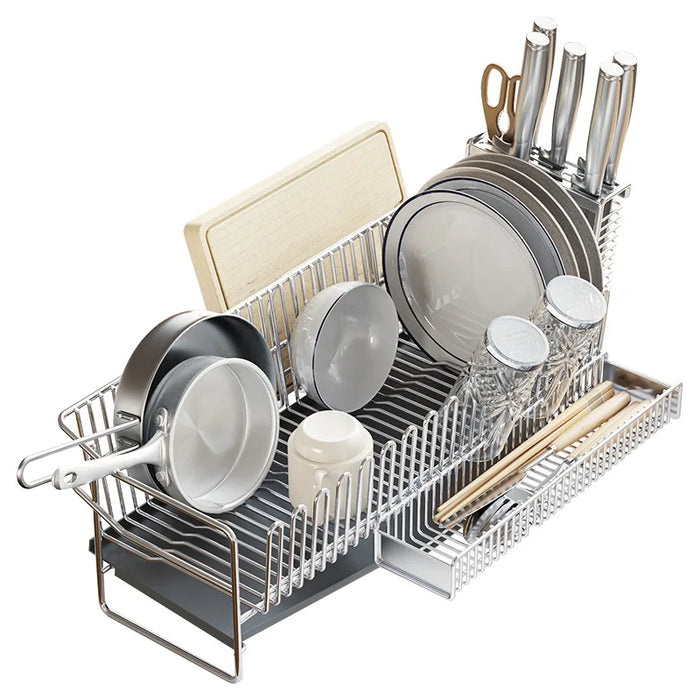 Stainless Steel Dish Drying Rack with Drainboard & Utensil Holder