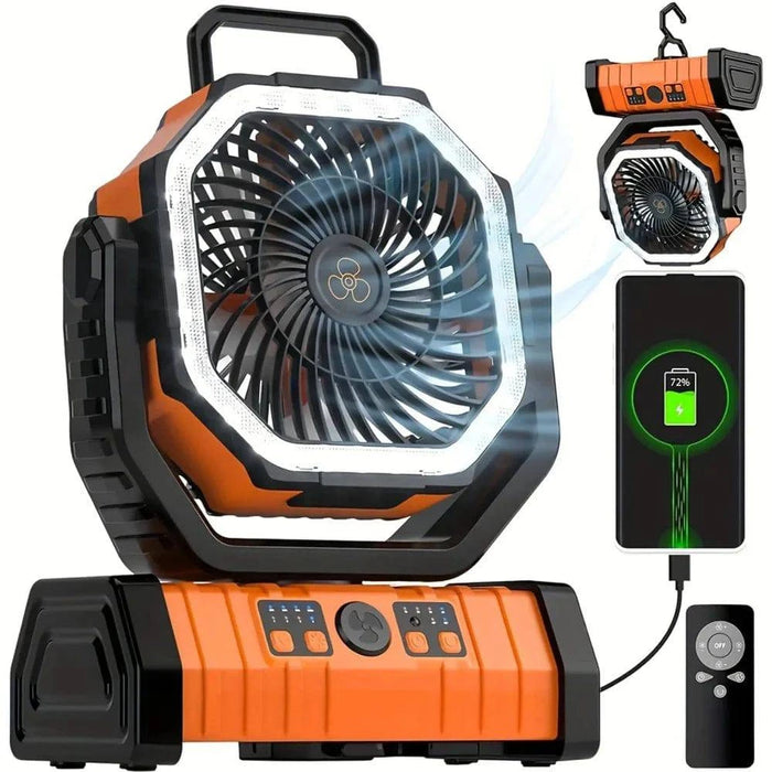 Portable camping fan with high-brightness LED light for outdoor activities