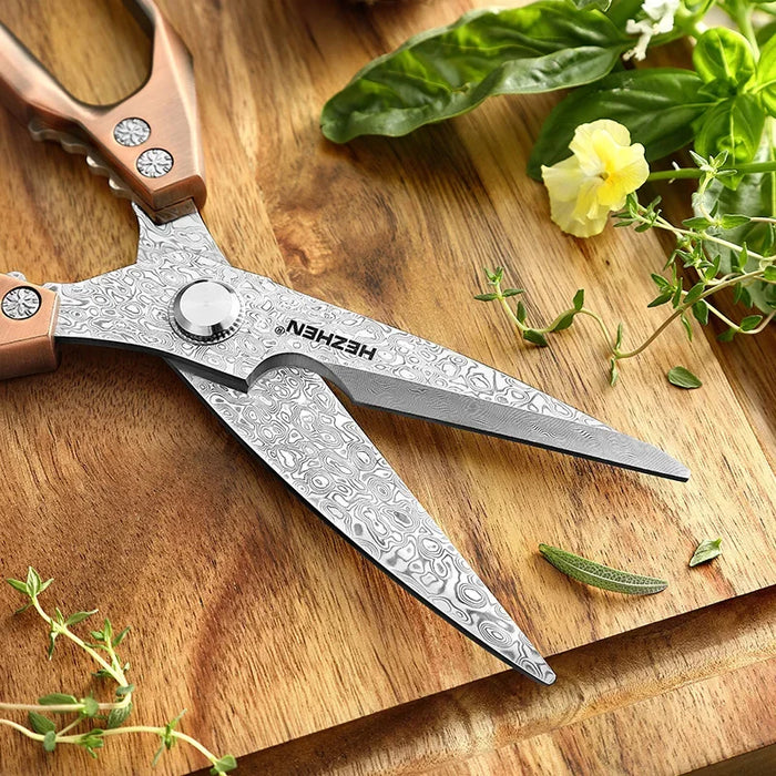 Heavy Duty Damascus Steel Kitchen Scissors for Meat & Bones