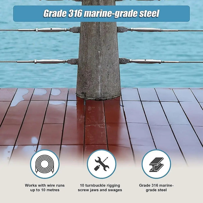 10-Pack Marine-Grade Wire Balustrade Kit with Turnbuckles