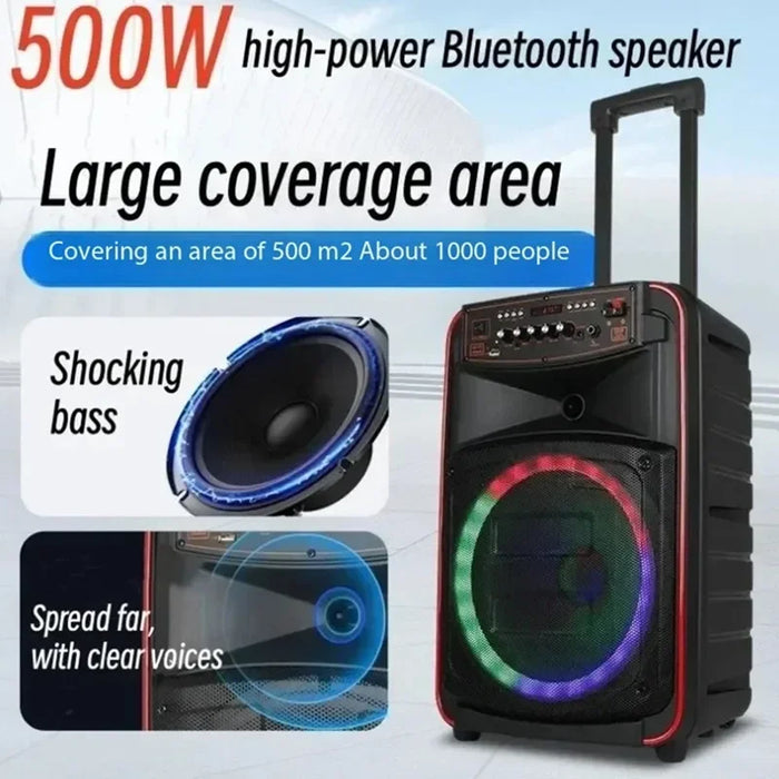 500W Trolley Speaker with 12" Bass and Mic Set