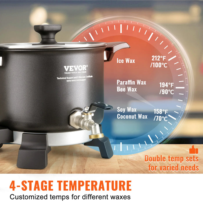5L Electric Wax Melter for Candle Making with Easy Pour and 4-Level Temperature Control