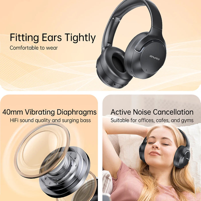 Wireless Over-Ear Headphones with ANC and 40mm Drivers
