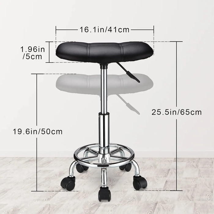 Swivel Rolling Stool Adjustable Height with Smooth Wheels, Black Square Seat