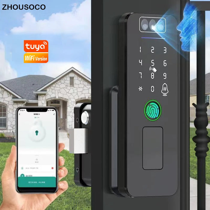 Outdoor Digital Lock with Face ID, Fingerprint & Keypad Access