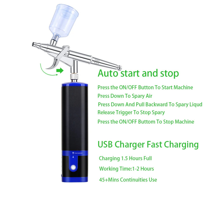 Portable Cordless Airbrush Kit - A with Compressor and Rechargeable Battery