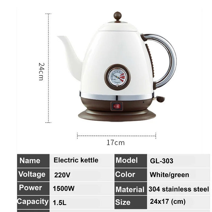 1.5L Electric Kettle Stainless Steel with Temperature Display White