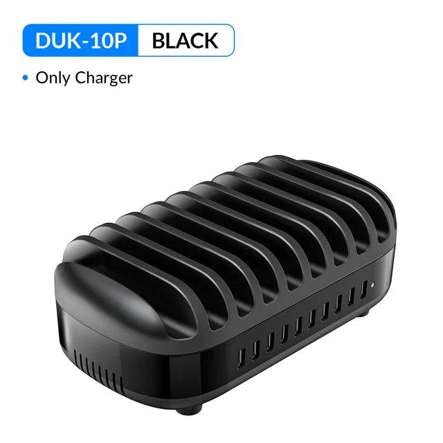 10 Port USB Charging Station 120W Fast Charge Black