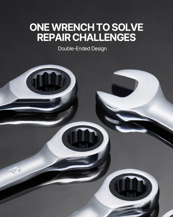 16 Metric Sizes Ratcheting Wrenches with Convenient Organizer Rack