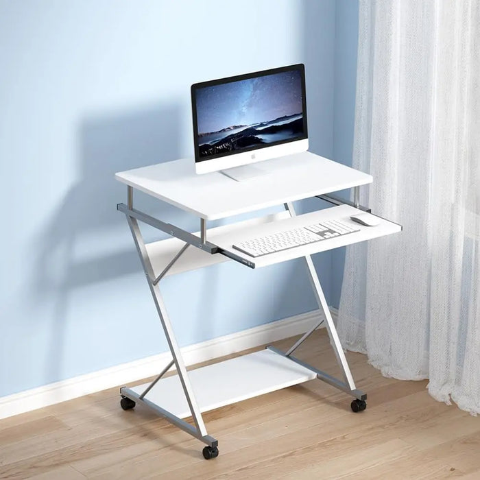 Portable 60cm Study Desk White Workstation with Steel Frame and Bottom Storage Shelf