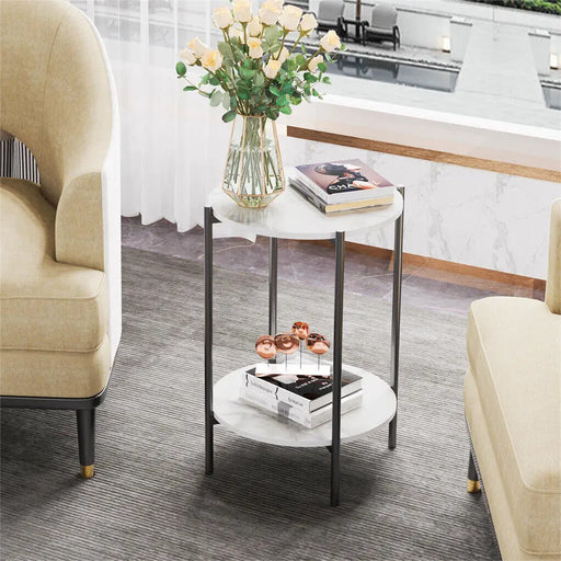 Modern minimalist 2-Tier Round Coffee Table with sintered stone top