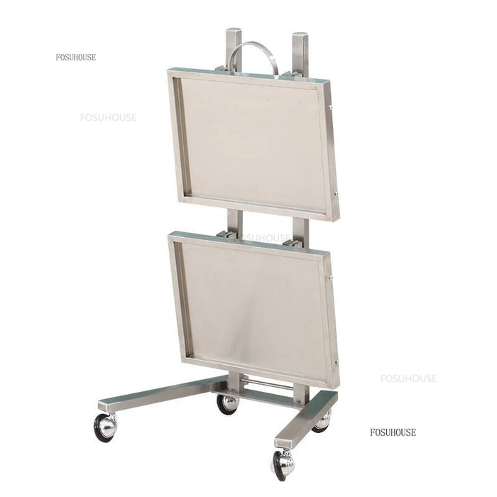 Modern Stainless Steel Salon Cart Foldable Hairdressing Tool Trolley with Shelves