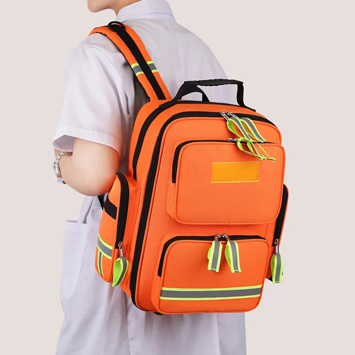 Large capacity orange emergency rescue backpack for outdoor camping and survival