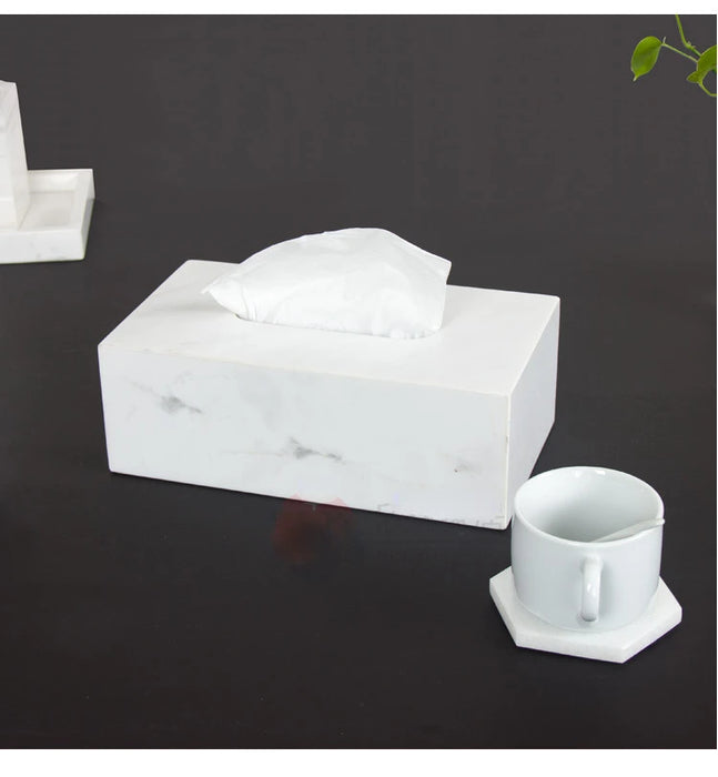 Solid Black Marble Tissue Holder Elegant Decorative Office Canister