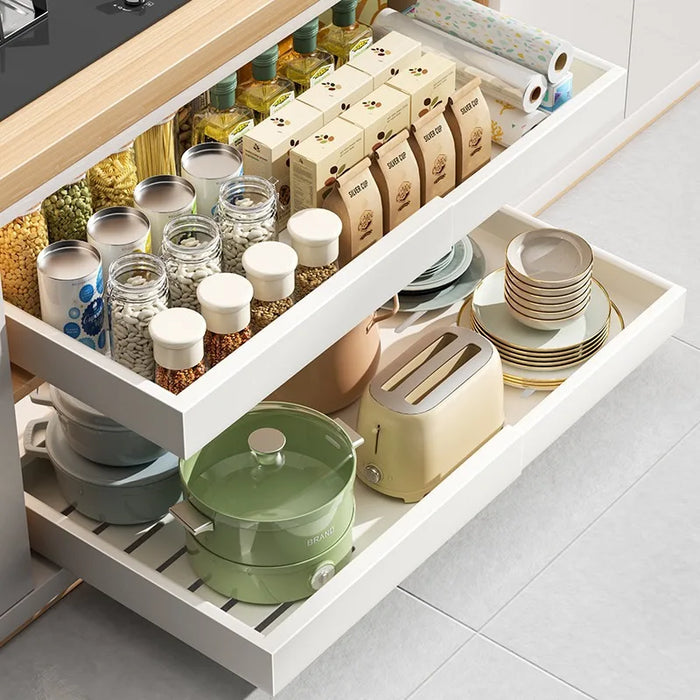 White XL Metal Kitchen Organizer with Pull-Out Slide Drawer