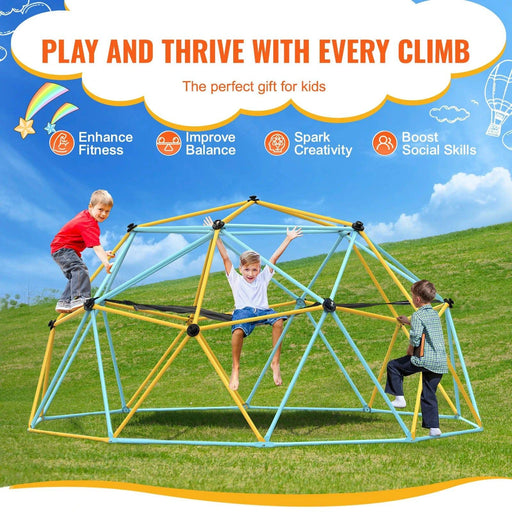 8FT Geometric Dome Climber Jungle Gym Swing with Slide Outdoor Backyard Play Equipment - A colorful and durable outdoor play set for kids to climb and swing on