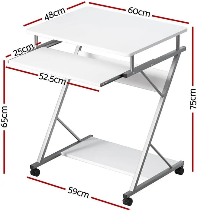 Portable 60cm Study Desk White Workstation with Steel Frame and Bottom Storage Shelf