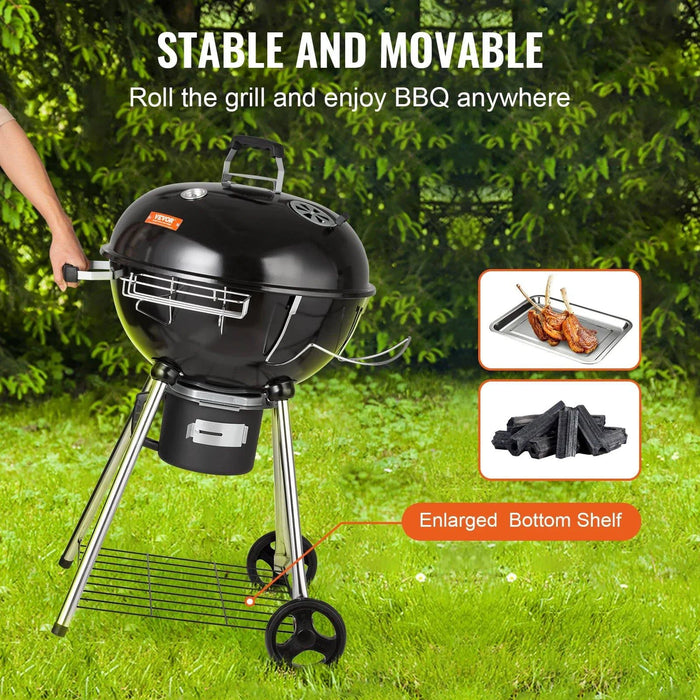 High-quality steel grill with 22-inch diameter for grilling meats and vegetables