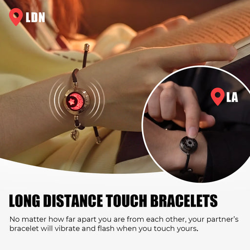 Snake Black and Silver Long Distance Touch Light Up Vibrating Bracelets for Couples with call and anniversary reminders
