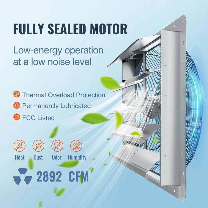 Wall Mount Shutter Exhaust Fan 30 Aluminum AC Motor Cooling (41 cm) for residential and commercial ventilation