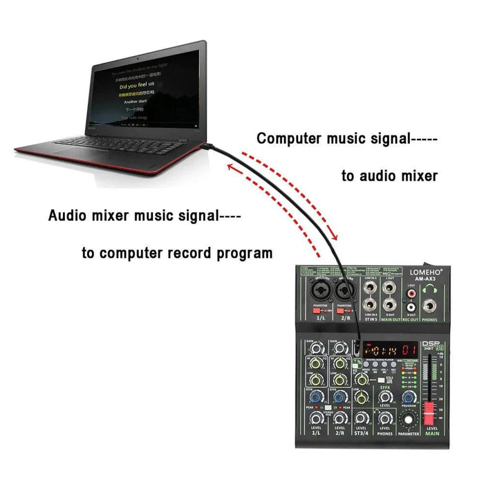 4 Channels Audio Mixer 48V Bluetooth USB with 99 Digital Effects for Recording - FLUXA