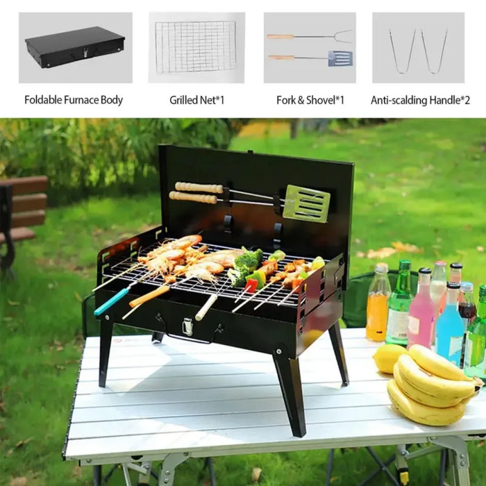 1 Set Portable Folding Charcoal BBQ Grill with Accessories