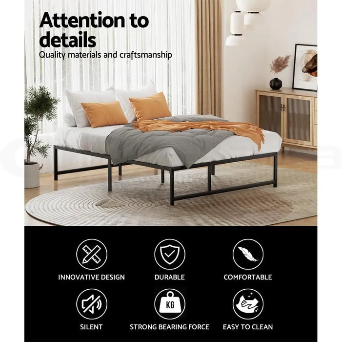 Heavy-Duty Double Metal Bed Frame Headboard Included, 300kg Capacity, Simple Assembly