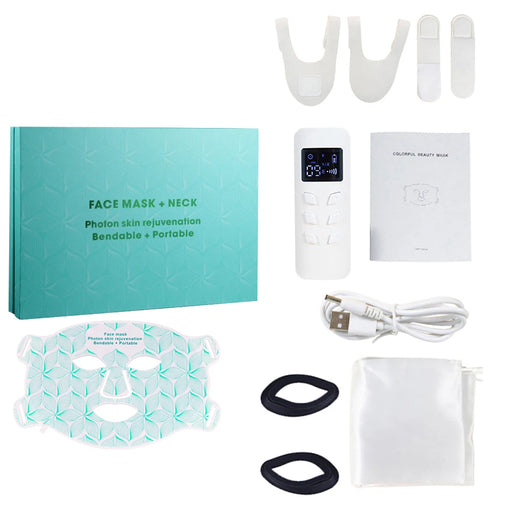 LED face mask in white color with 8-color light therapy for skin care in a box