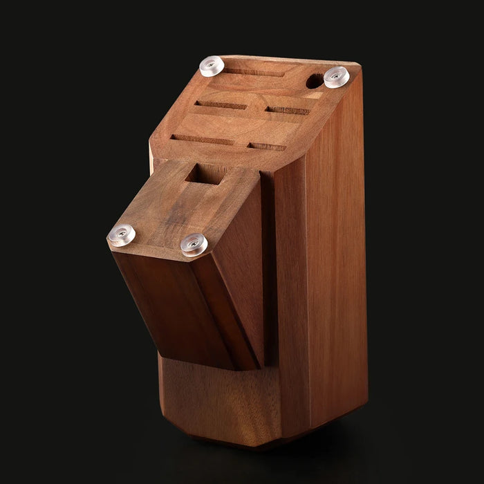 8-Hole Acacia Wood Knife Storage Organizer for Kitchen