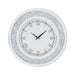 Silver Tinted Round Mirror Wall Clock with Crystal Accents in a Modern Living Space