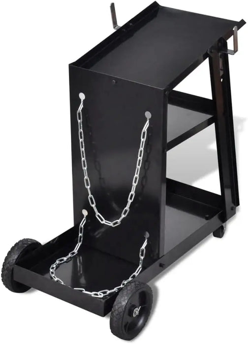 Heavy-Duty Steel Welding Trolley 3-Tier Storage with Gas Cylinder Chains, 40kg Load