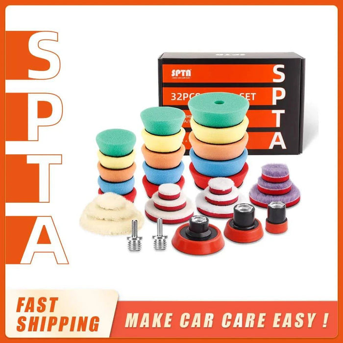 32Pcs T-Shape Car Detail Polishing Pads - Wool Buffing Pads for Car Polisher & Electric Drill (1 Set-M16 Thread) - FLUXA