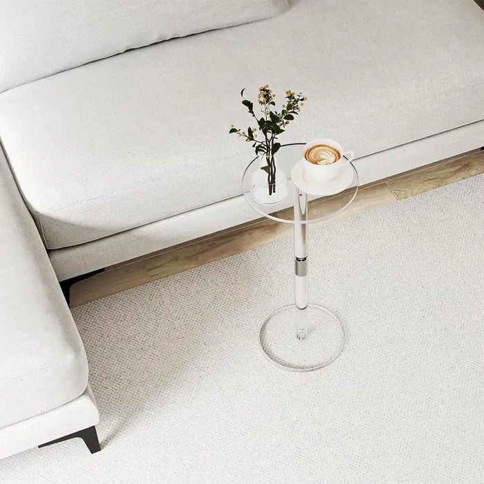 Clear Acrylic Drink Table, Small Round End Table for Living Room & Home Decor