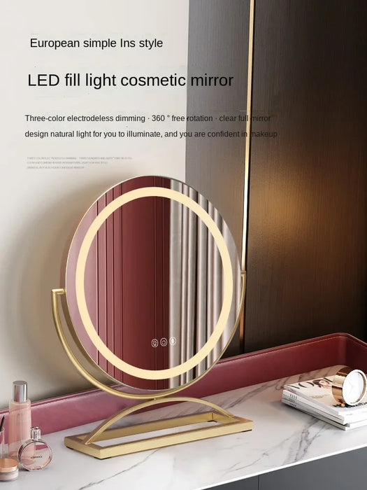 Portable HD Cosmetic Mirror with Desktop Stand and Bright LED Fill Light