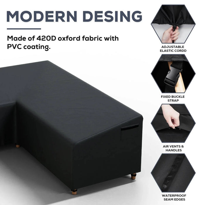 Waterproof black sectional sofa cover for V-shaped furniture (228x228x85x78cm)