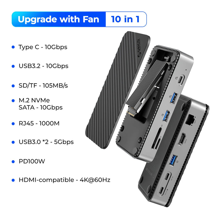 10-in-1 USB-C Hub with M.2 NVMe SSD Enclosure and 4K HDMI