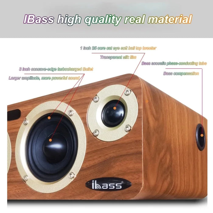 Bluetooth 5.0 Wooden Speaker System with AUX & USB Input