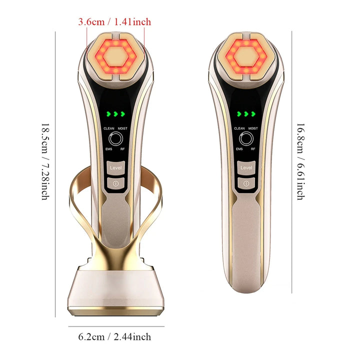 HIFU Face Skin Care | EMS Facial Lifting Massager & LED Photon Wrinkle Remover | Hot Compress 1200Hz Vibration, Gold