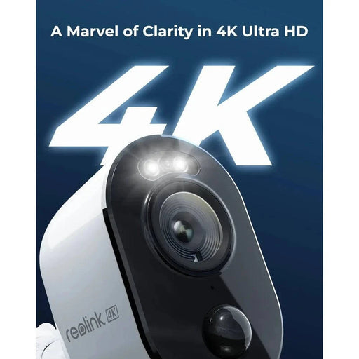Battery-powered wireless security camera with 4K Ultra HD resolution and color night vision