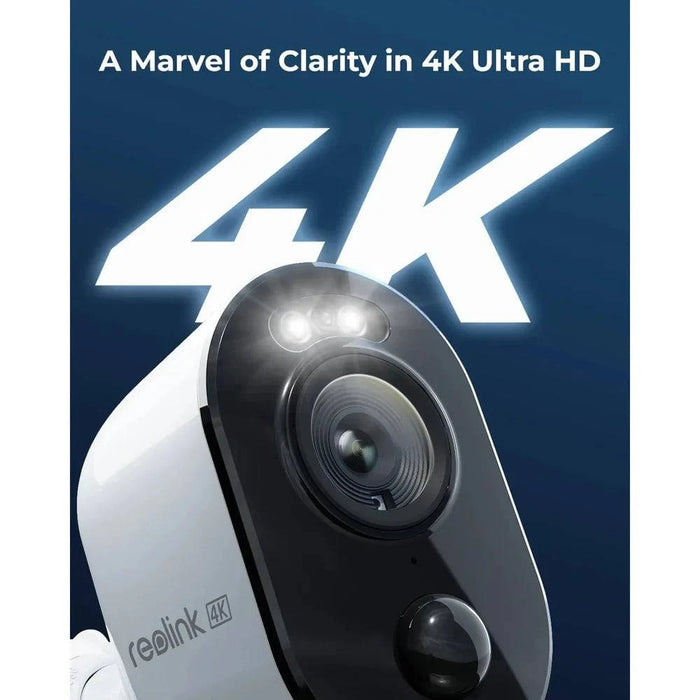 Battery-powered wireless security camera with 4K Ultra HD resolution and color night vision