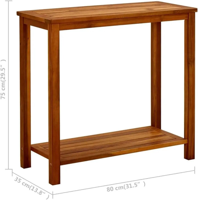 Solid Acacia Wood Outdoor Console Table with Bottom Shelf 80x35x75cm