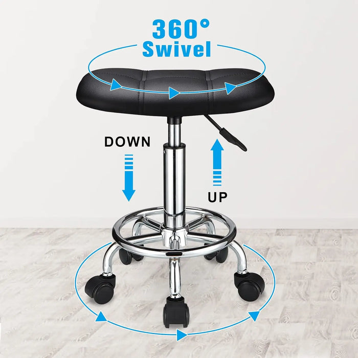 Swivel Rolling Stool Adjustable Height with Smooth Wheels, Black Square Seat