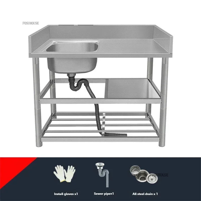 Stainless Steel Commercial Kitchen Sink with Workbench