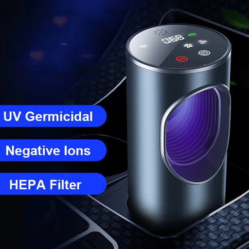 Compact and Portable Air Purifier with UV Germicidal Lamp for Vehicles and Small Spaces