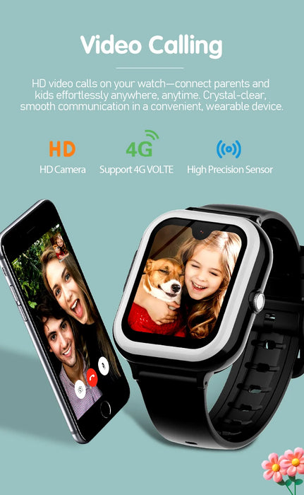 Waterproof 4G Kids Smartwatch with AMOLED Screen Black